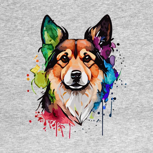 Colorful Dog Digital Watercolor Portrait by DestructoKitty